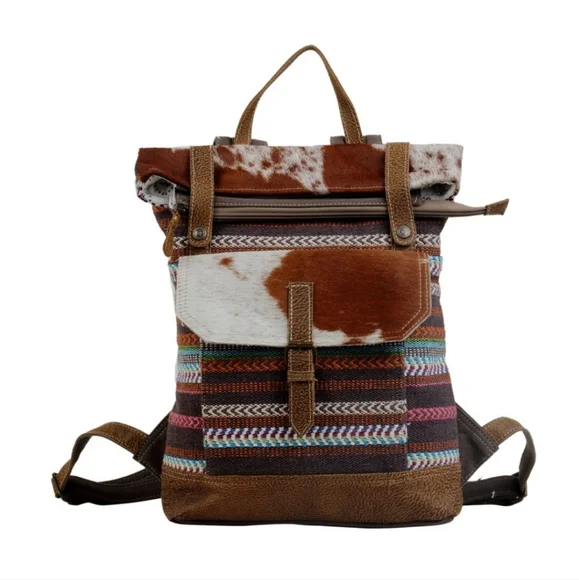 New Myra Bag Cowhide Leather & Canvas Rug Backpack Bag - Picture 2 of 6